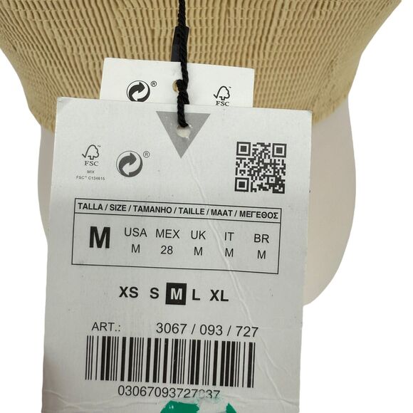 Zara Bustier Crop Top MEDIUM Beige Linen Blend Wire Corset Sweetheart Smocked - Picture 13 of 14